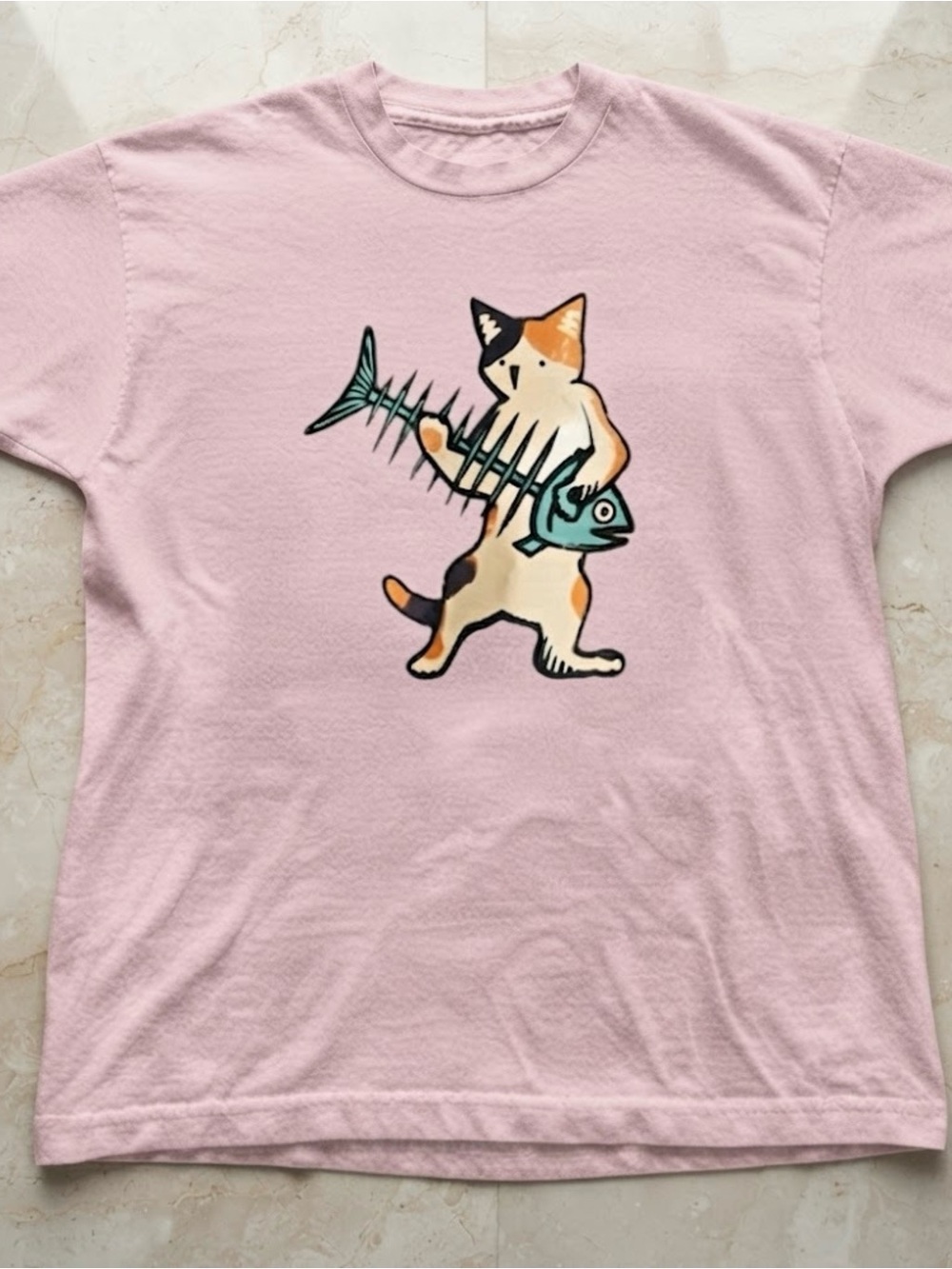 Pink Funny Cat Playing Guitar Graphic T-Shirt Gildan Tee Top